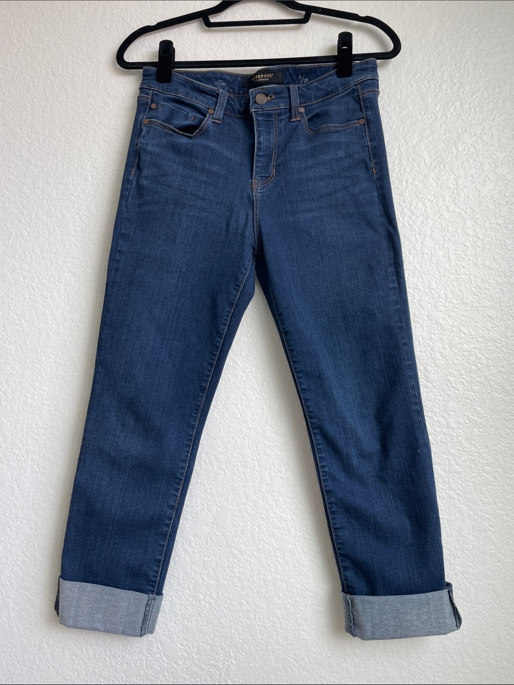 LIVERPOOL Capris Dark-Medium Blue Cuffed Capri Jeans • Size 8/29